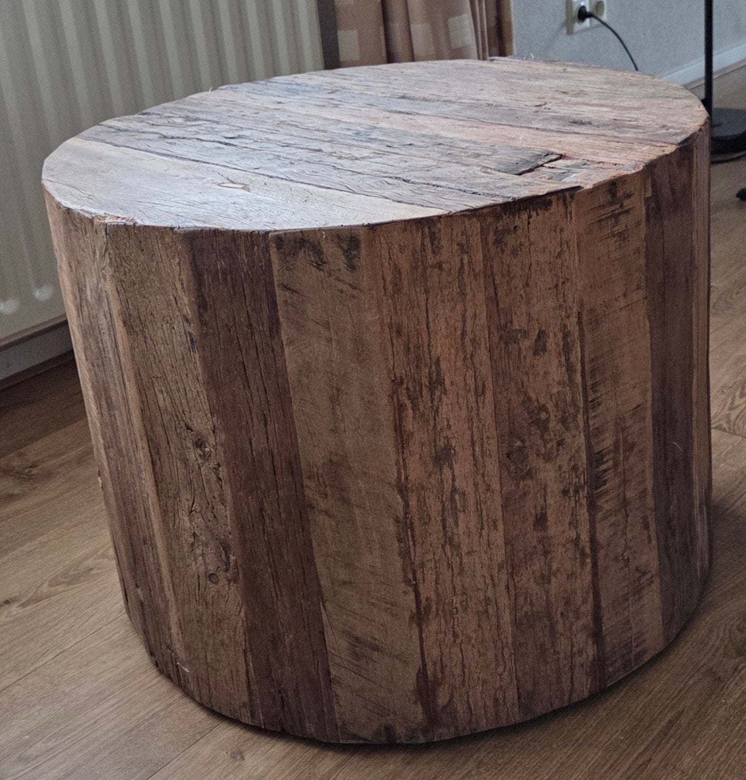 Stoere ronde bijzettafel 60 cm doorsnede verrijdbaar, Huis en Inrichting, Tafels | Bijzettafels, Stoer,industrieel, Rond, 55 tot 75 cm
