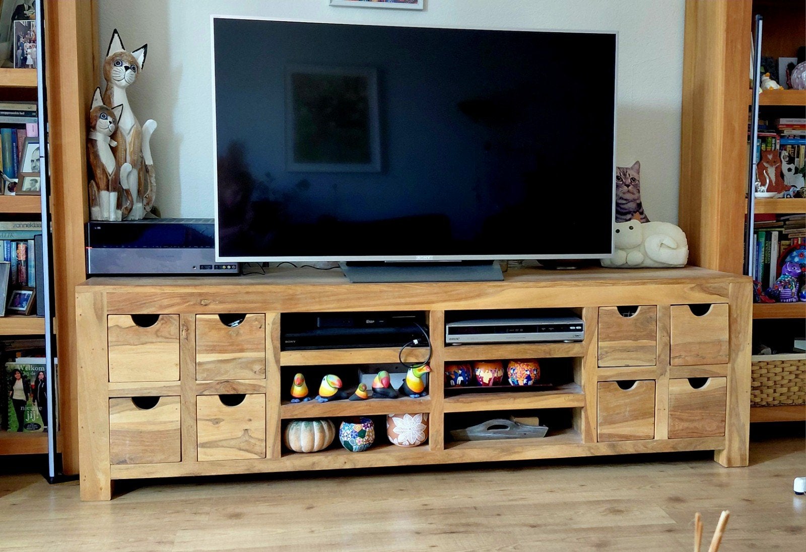 TV MEUBEL VAN ACACIA HOUT, Ophalen, Zo goed als nieuw, 200 cm of meer, Minder dan 100 cm