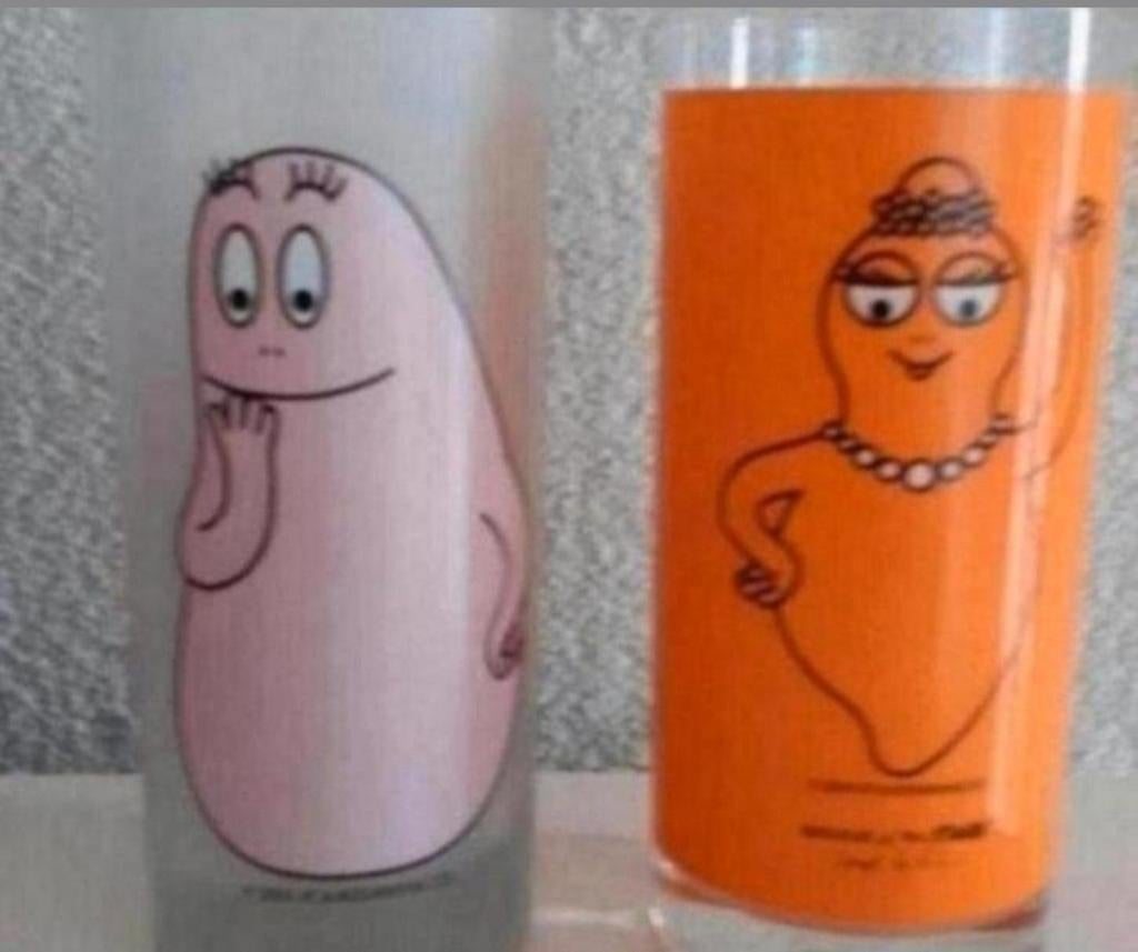 Twee glazen Barbapapa/Barbabientje, Ophalen of Verzenden, Zo goed als nieuw