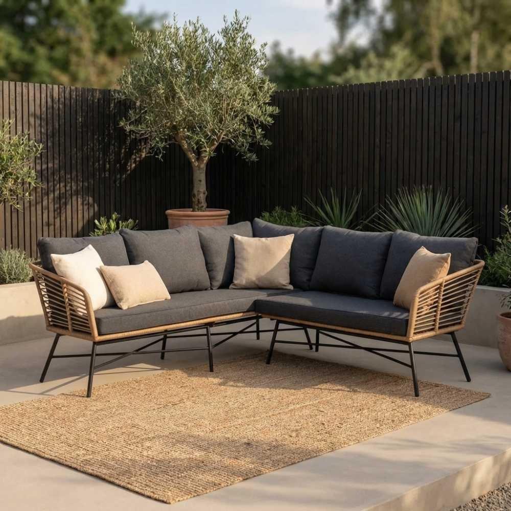 Flow/Aurora hoek loungeset | bamboo antraciet | 210x210cm, Ophalen, 5 zitplaatsen, Gebruikt, Aston Martinlaan 36