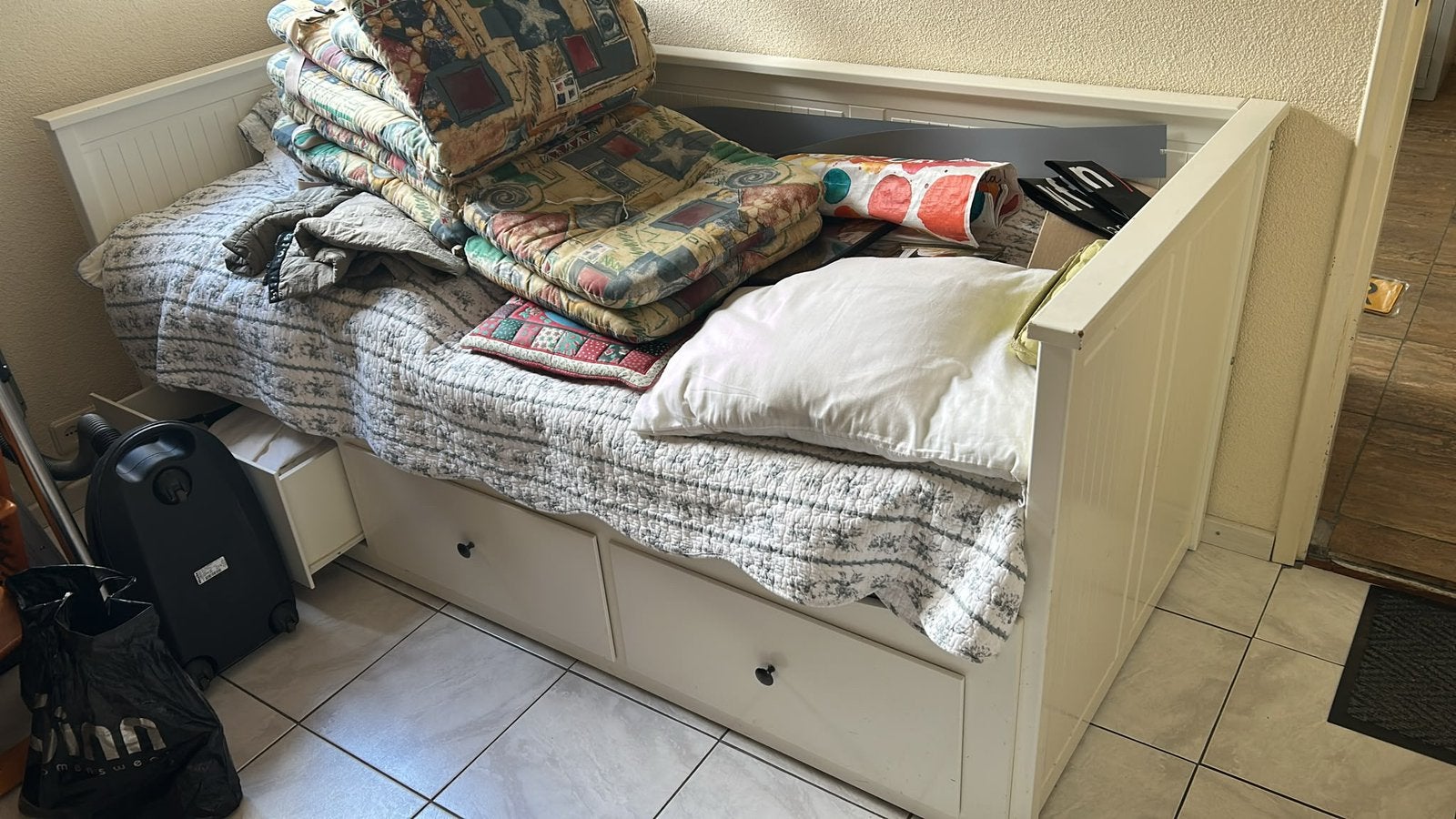 IKEA Hemnes bed bank met 3 lades, Ophalen, Wit, Tweepersoons, Overige maten