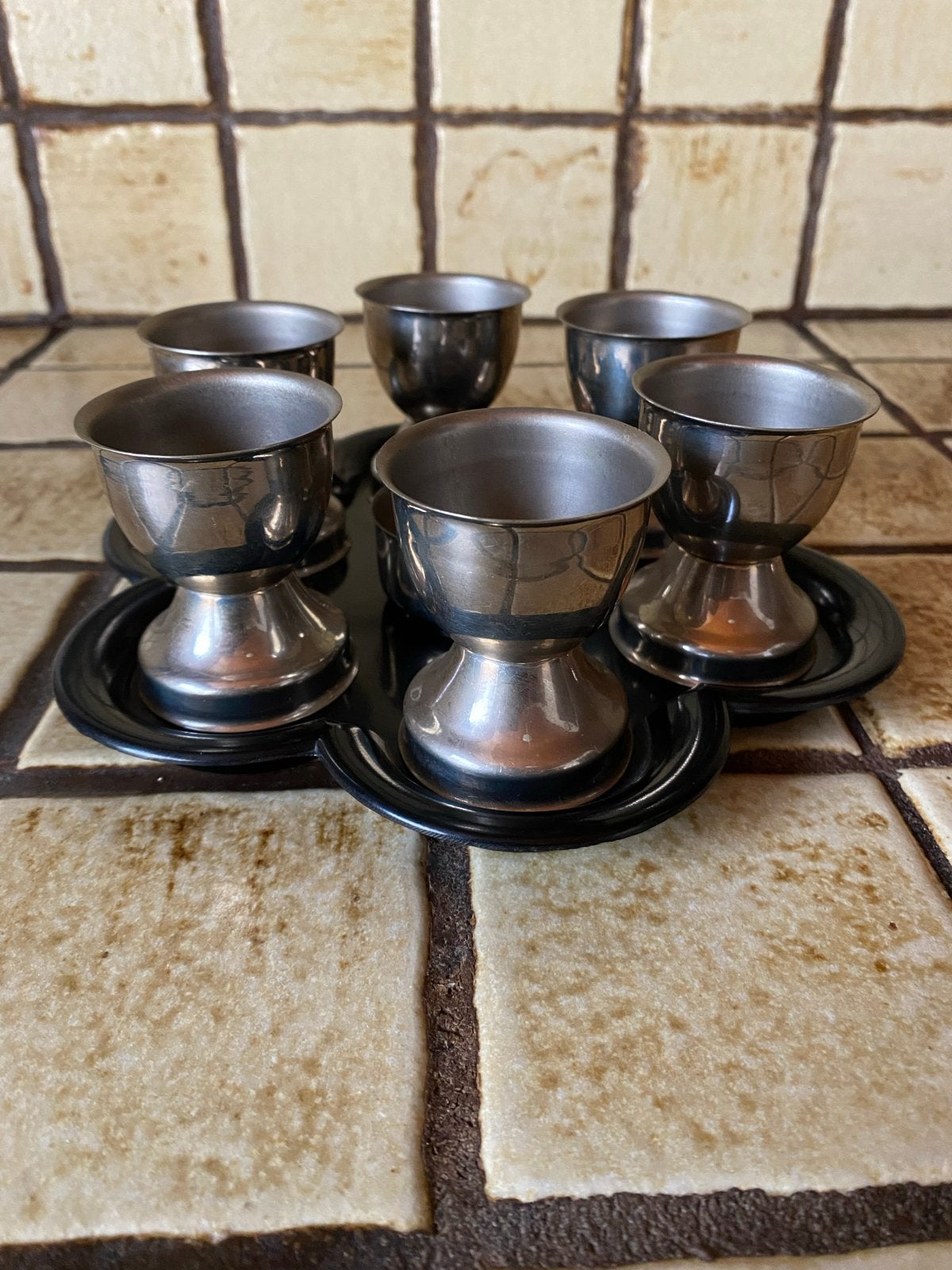 Vintage Eierdopjes Set met Dienblad - 6 Stuks, Ophalen of Verzenden