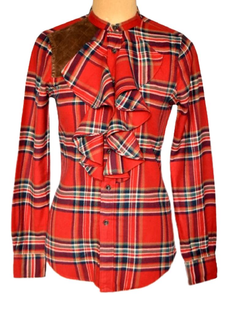 Ralph Lauren schots geruite blouse, Rugby, rood, Mt. XS, Verzenden, Zo goed als nieuw, Ralph Lauren, Maat 34 (XS) of kleiner