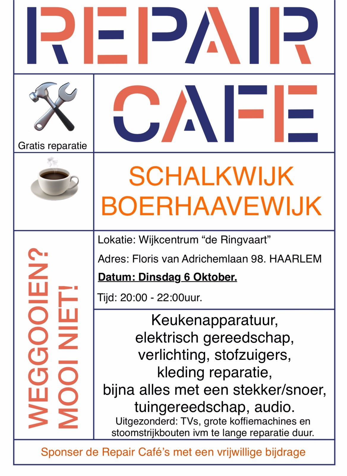 Repair Cafe Schalkwijk in Haarlem, Ophalen, Gebruikt
