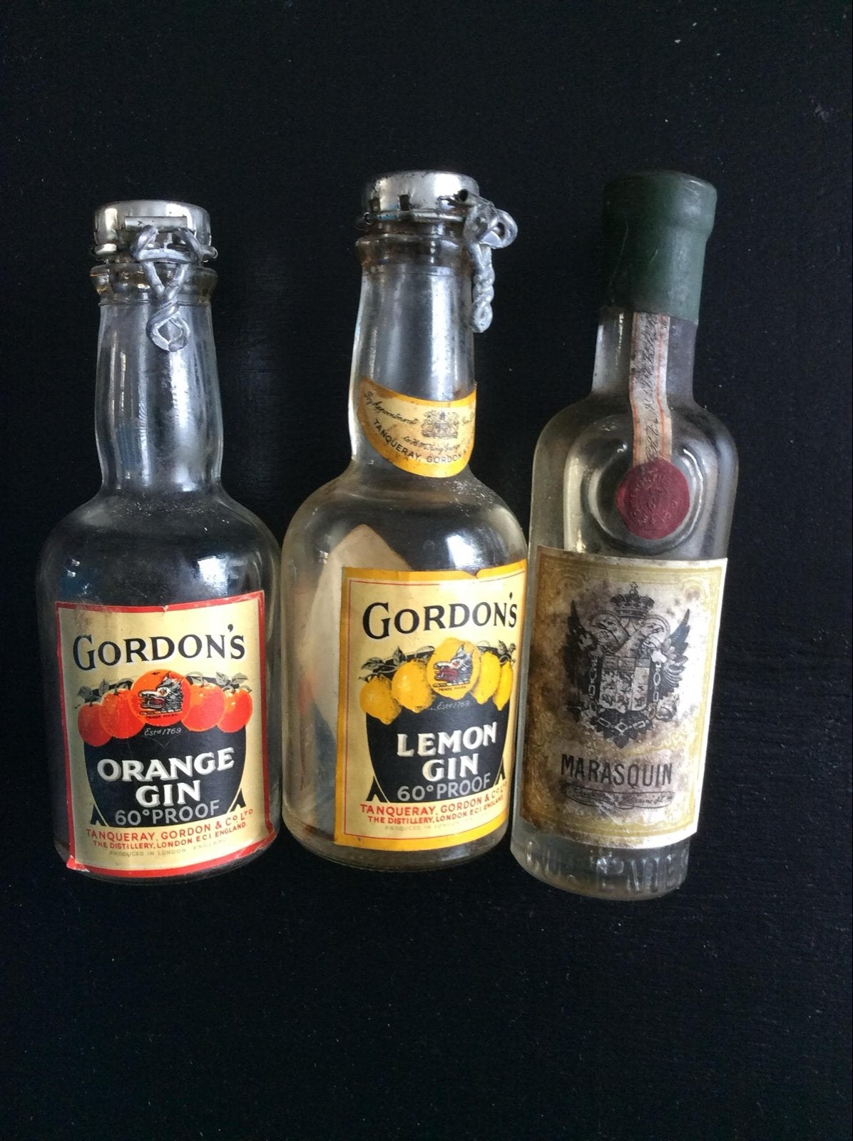 Vintage miniatuur drankflesjes - Gordon's Gin & Marasquin, Ophalen of Verzenden, Gebruikt, Overige typen