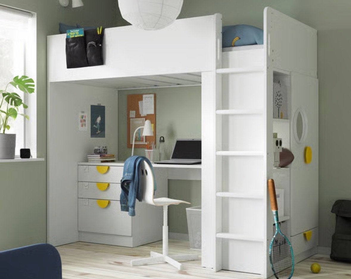 IKEA SMÅSTAD Hoogslaper met bureau en opbergruimte, Ophalen, Gebruikt, 100 cm of meer, Hoogslaper of Stapelbed
