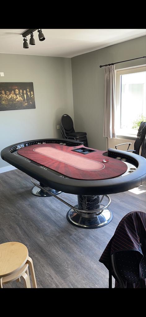 Luxe Pokertafel met Marmerlook Voet - Perfect voor Thuiscasi, Vijf spelers of meer, Ophalen of Verzenden, Gebruikt