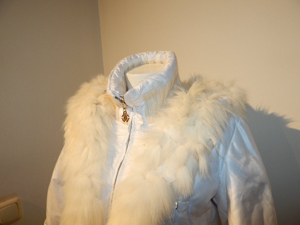 Roberto Cavalli dons jas bekleed met bont wit creme goud I42, Verzenden, Wit, Roberto Cavalli, Maat 36 (S)