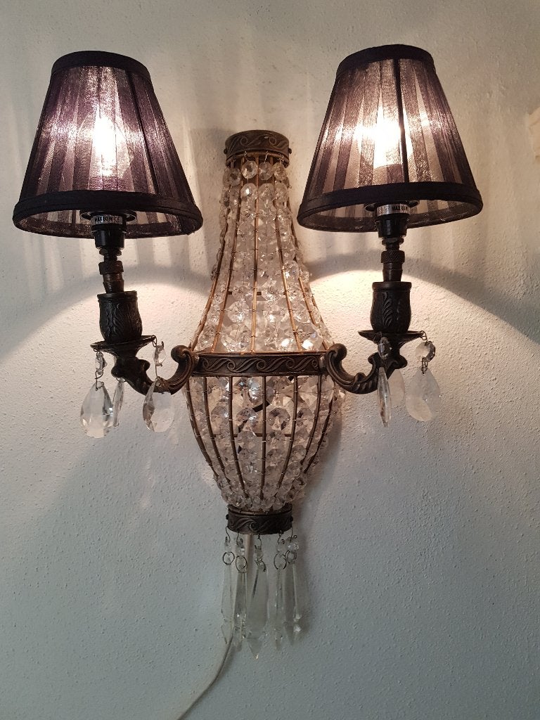 2 arms wandlamp met zwarte kappen, Ophalen of Verzenden, Zo goed als nieuw, Wandlamp, Glas
