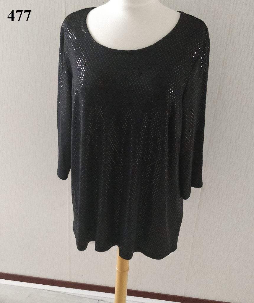 Zwarte Glitter Top van Zizzi - maat 44/46, Kleding | Dames, Tops, Zo goed als nieuw, Maat 42/44 (L), Zwart, Lange mouw, Ophalen of Verzenden