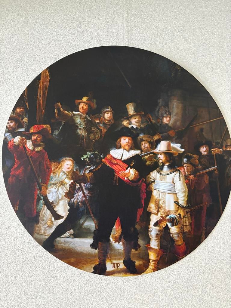 HIP Ronde wanddecoratie Nachtwacht 60 cm, Ophalen of Verzenden, Nieuw, 50 tot 75 cm, Schilderij