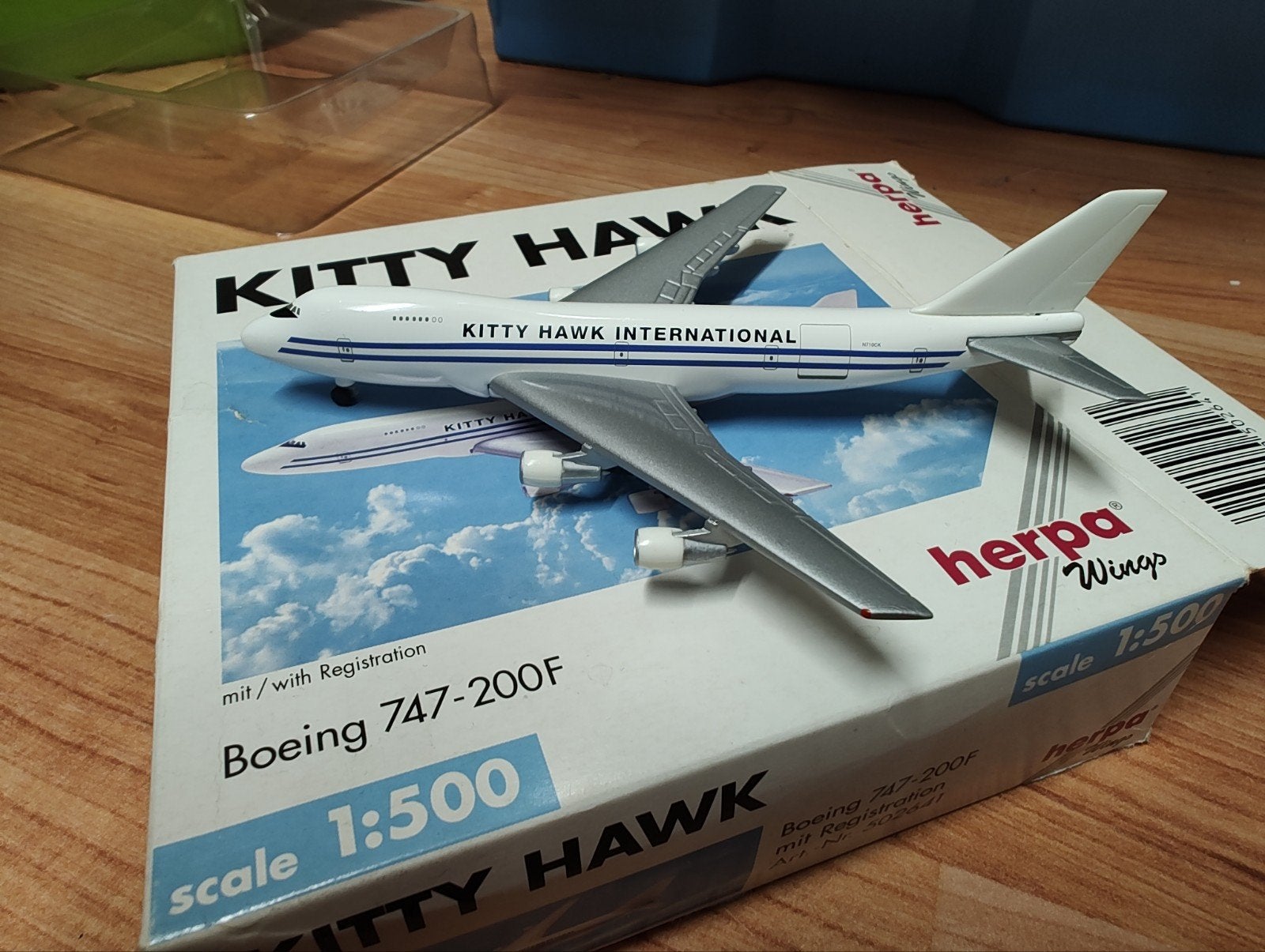 Herpa Wings Boeing 747-200F Kitty Hawk International, Overige merken, 1:200 of kleiner, Ophalen of Verzenden, Zo goed als nieuw