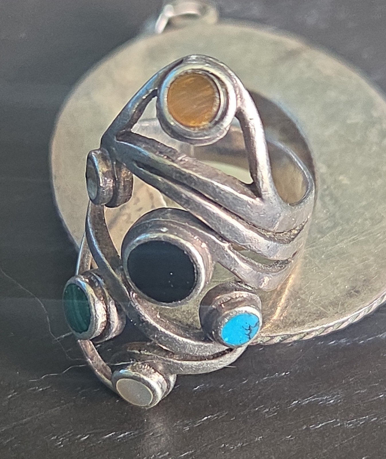 vintage handgemaakte sterling zilveren ring div stenen