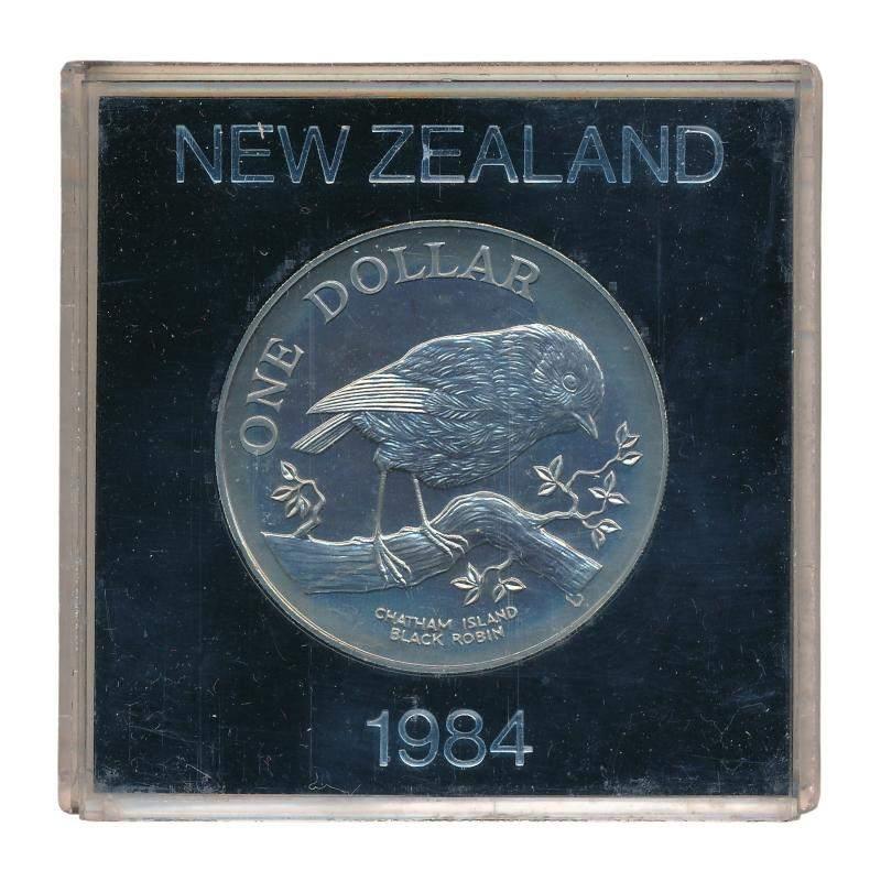 Nieuw-Zeeland 1 Dollar 1984 Chatham IBS in capsule, Ophalen of Verzenden, Losse munt