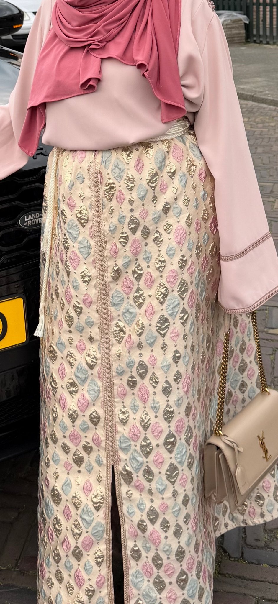 Marokkaanse setje/kaftan: gevoerde blouse en lange rok, Maat 38/40 (M), Meerkleurig, Ophalen of Verzenden, Zo goed als nieuw