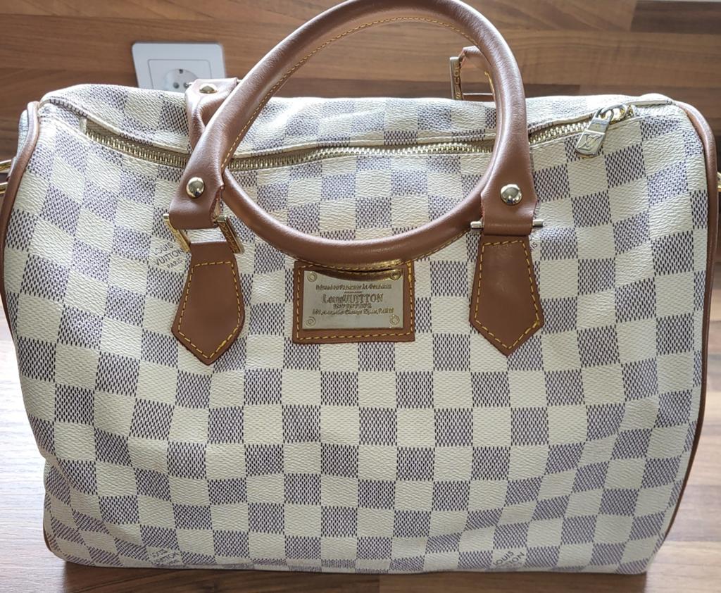 VINTAGE Louis Vuitton Damier Azur Speedy 30 Handtas, Verzenden, Zo goed als nieuw, Beige, Handtas