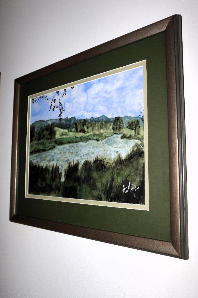 Schilderij aquarel 45x55cm gesigneerd A vd Hogen, Antiek en Kunst, Ophalen, Landschap