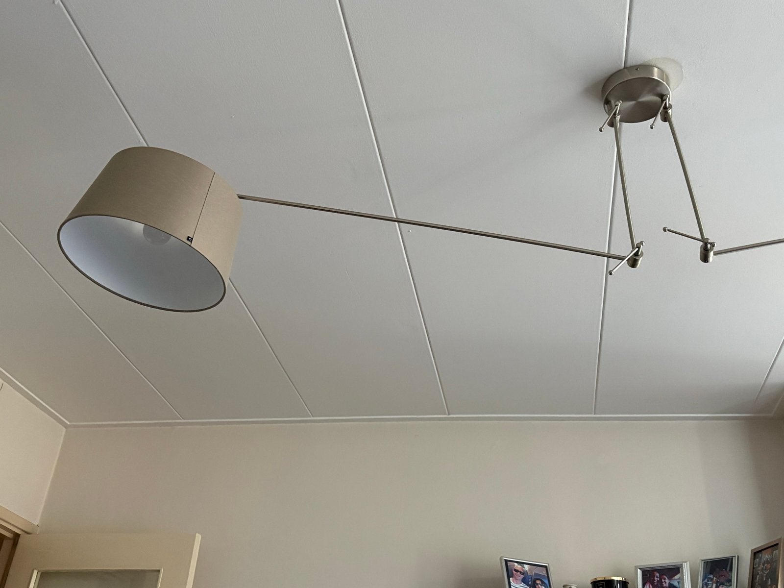 Verstelbare Taupe Lamp met Dubbele Arm, Ophalen, Gebruikt, Metaal, E27 (groot)