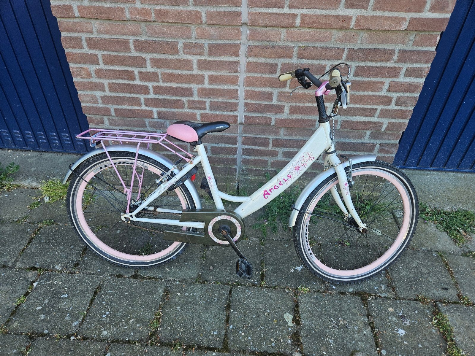 Meisjesfiets popal Angels 24 inch - Wit/Roze, Ophalen, Terugtraprem, Popal Angels, Gebruikt