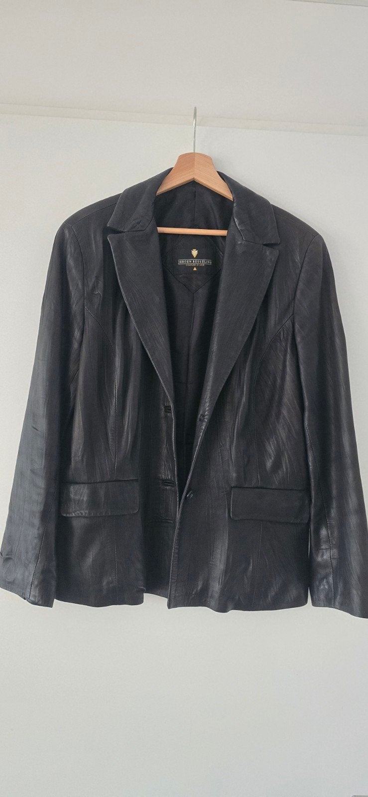 Handgemaakte Leren Blazer Jeroen Besseling Maat L, Zwart, Maat 42/44 (L), Ophalen of Verzenden, Gedragen
