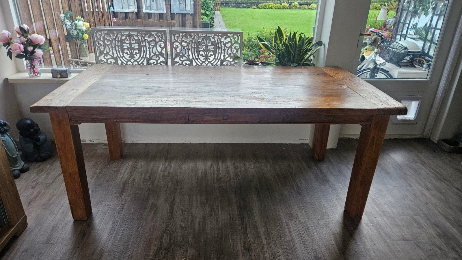 Robuste massief houten eettafel, Ophalen, Gebruikt, 50 tot 100 cm, 150 tot 200 cm