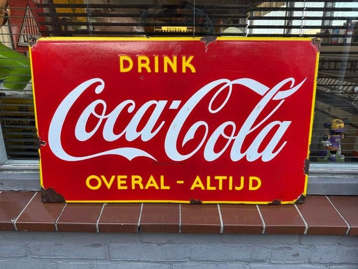 Vintage Coca-Cola Emaille Reclamebord - Drink Coca-Cola, Antiek en Kunst, Ophalen of Verzenden