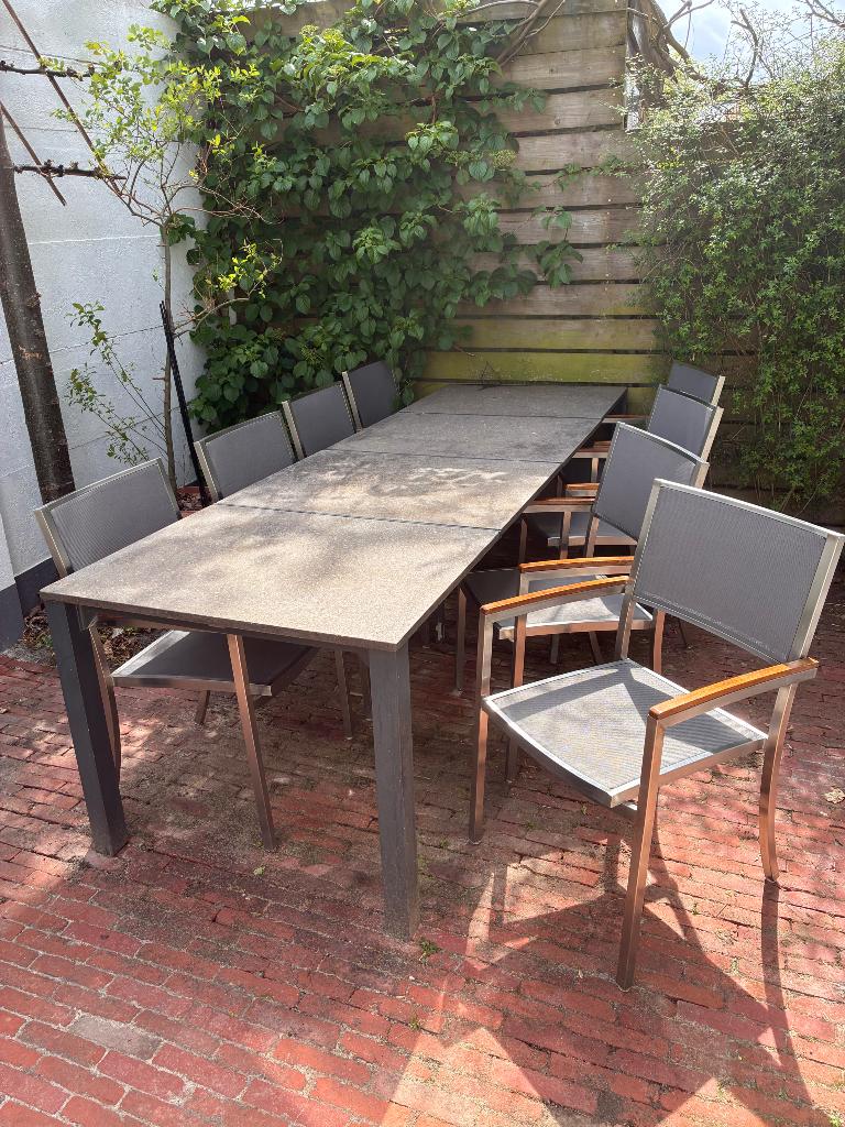 Tuintafel steen blad, Ophalen, Gebruikt, Rechthoekig, Overige materialen
