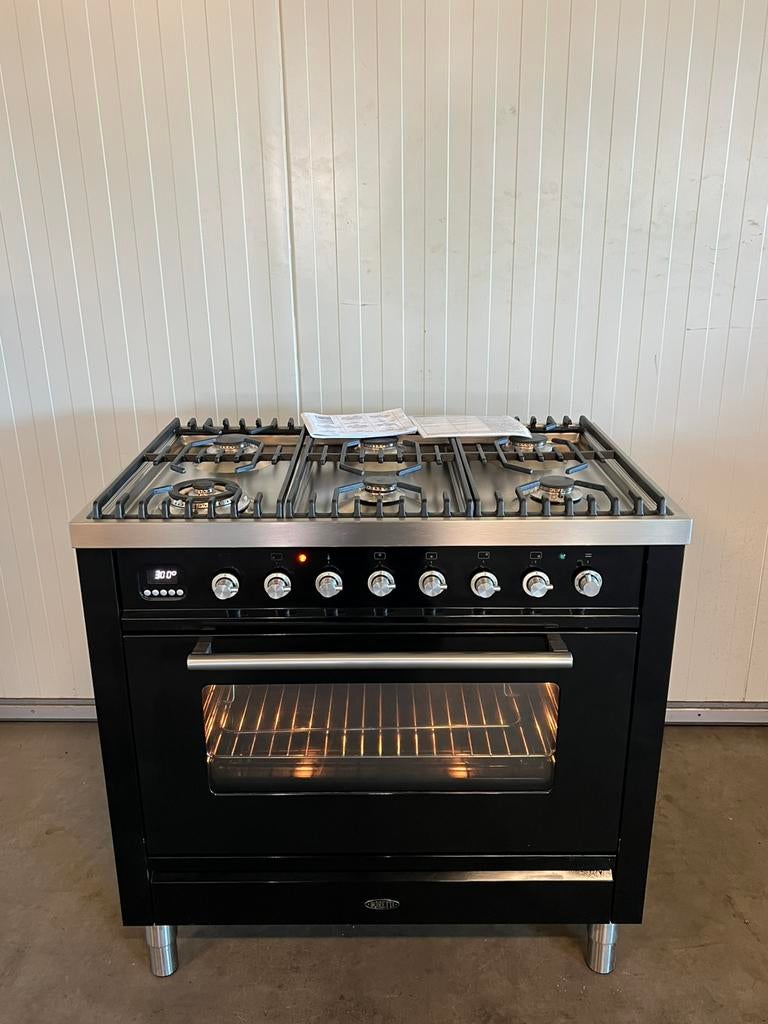 Luxe Boretti fornuis 6 pits zwart hoogglans - 90 cm, Ophalen of Verzenden