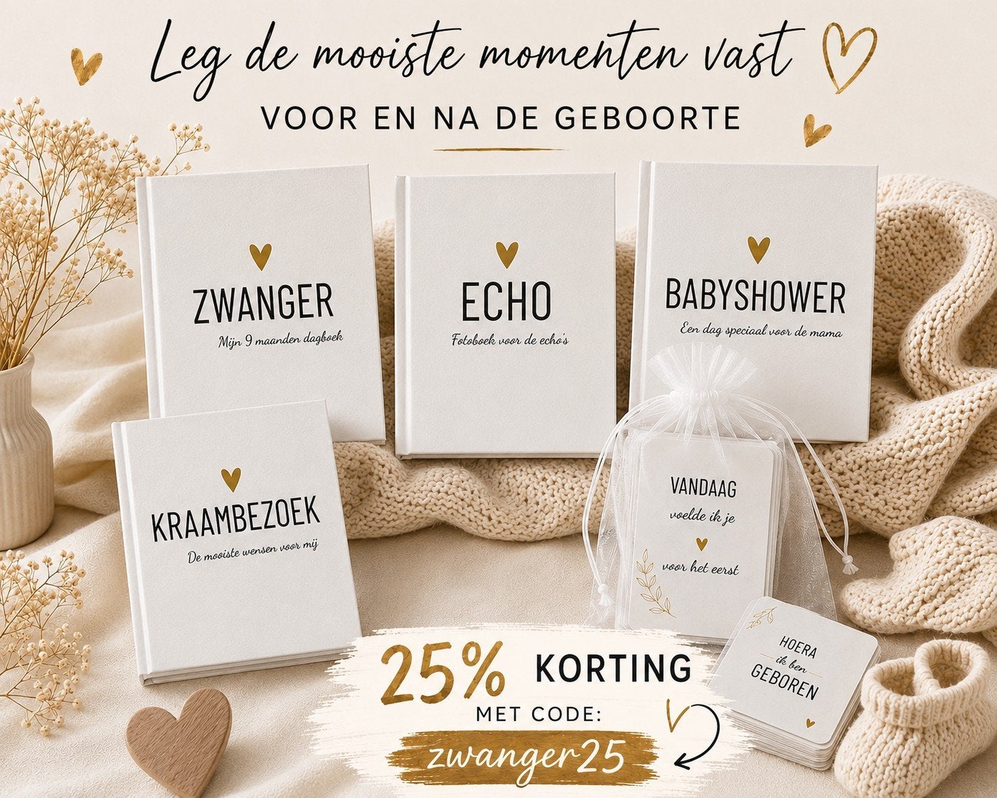 Zwangerschapsdagboeken/mijpaalkaarten 25% korting, Kraamcadeau, Onbekend, Nieuw, Ophalen of Verzenden