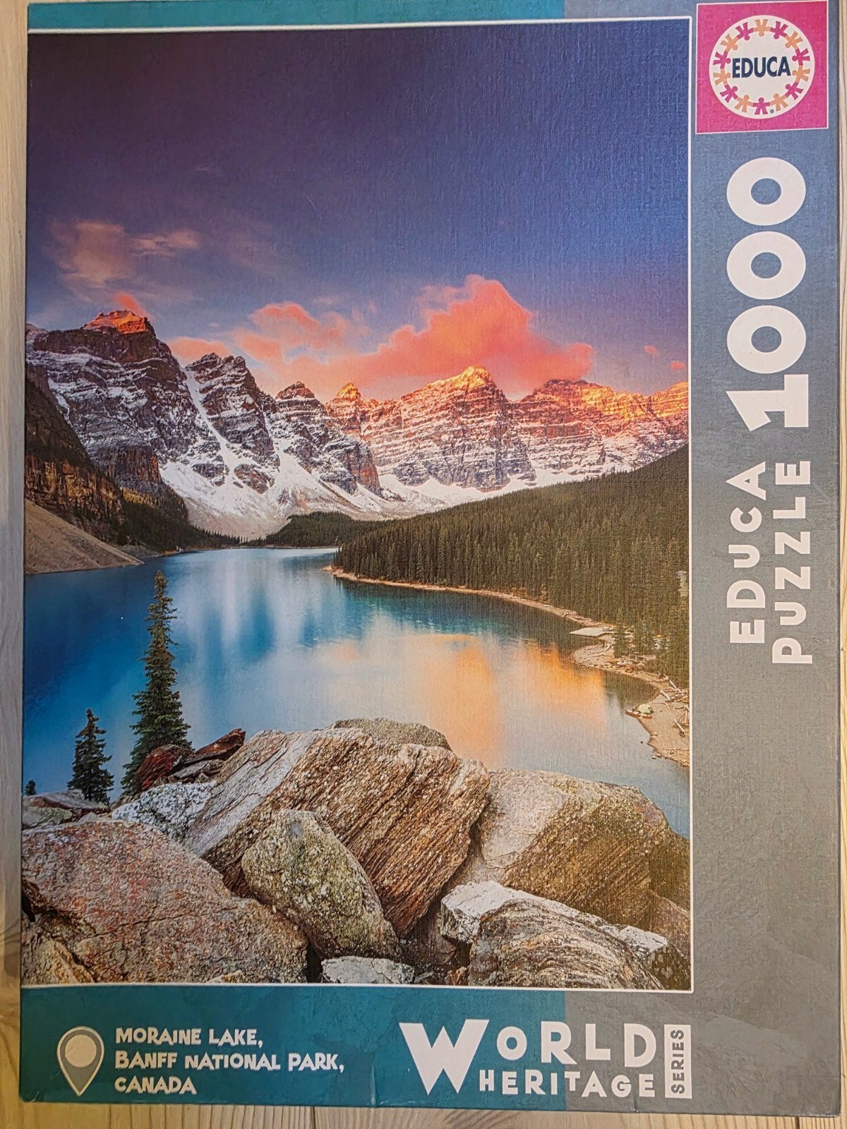 EDUCA Legpuzzel 1000 stukjes Moraine Lake Canada, Ophalen of Verzenden, 500 t/m 1500 stukjes, Zo goed als nieuw, Legpuzzel