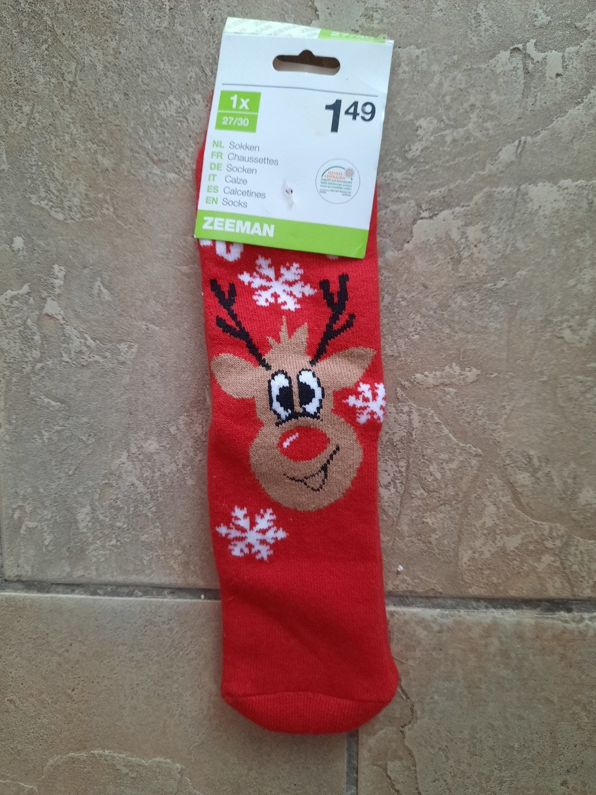 Zeeman: leuke kerst sokken rood Rudolph maat 27-30 NIEUW, Ophalen, Zeeman, Jongen of Meisje, Nieuw