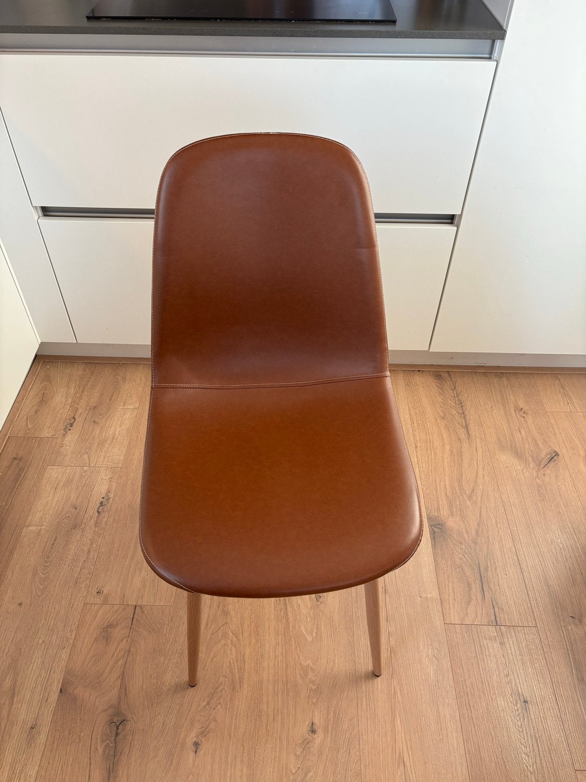 4 eetkamerstoelen, Ophalen, Gebruikt, Bruin, Leer
