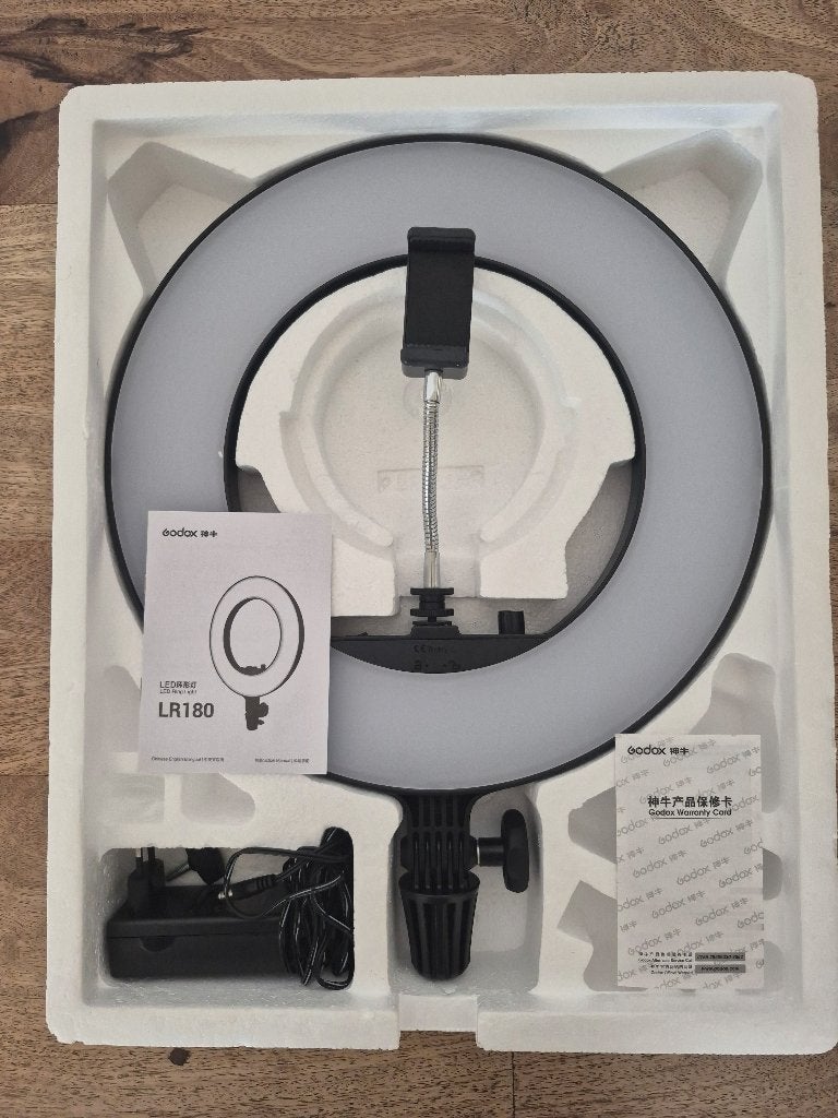 Godox LR180 LED Ring Light Black Met Godox statief Set, Ophalen of Verzenden, Zo goed als nieuw, Ringlicht, Godox