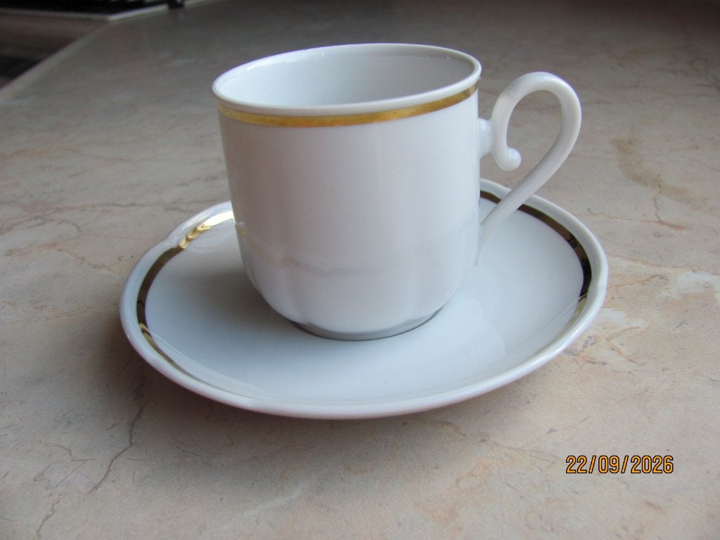 VINTAGE porselein SELTMANN wit KOP + SCHOTEL met GOUD randje, Ophalen of Verzenden