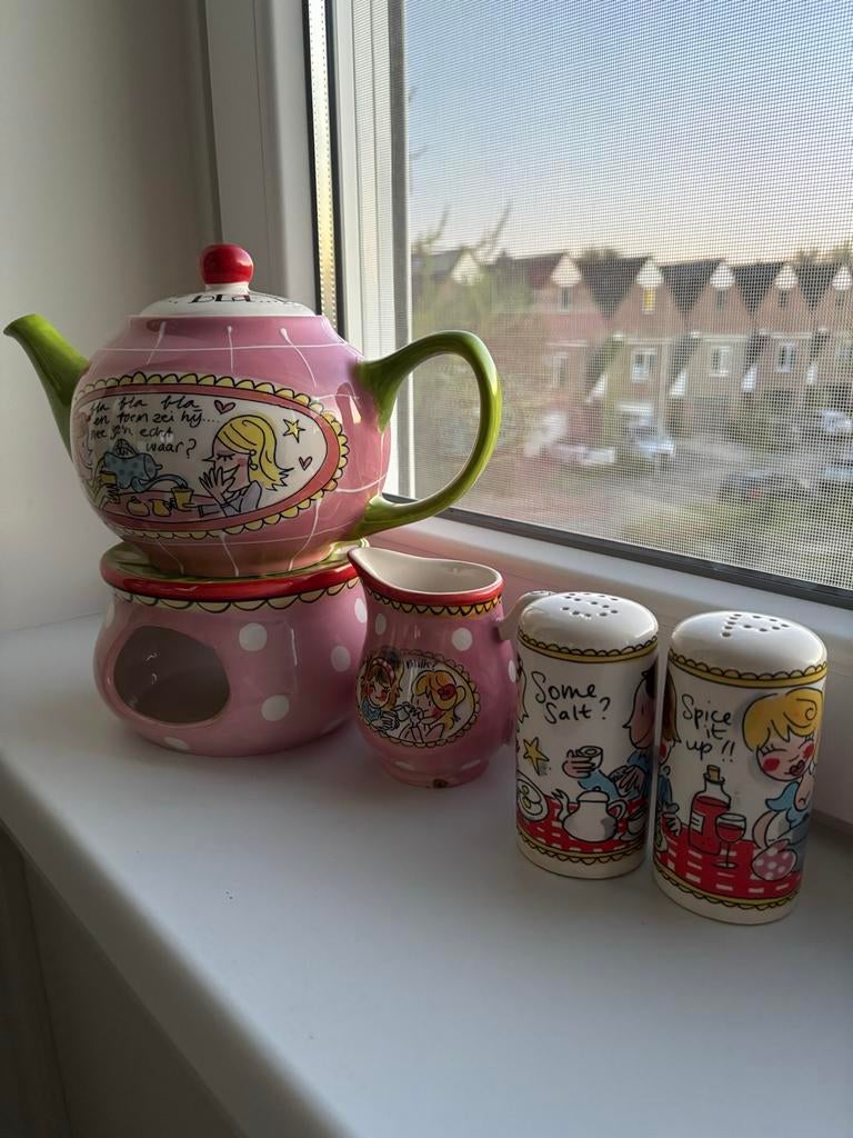 Blond Amsterdam Theepot, melkkannetje en peper en zout set, Gebruikt, Keramiek, Overige typen, Ophalen of Verzenden