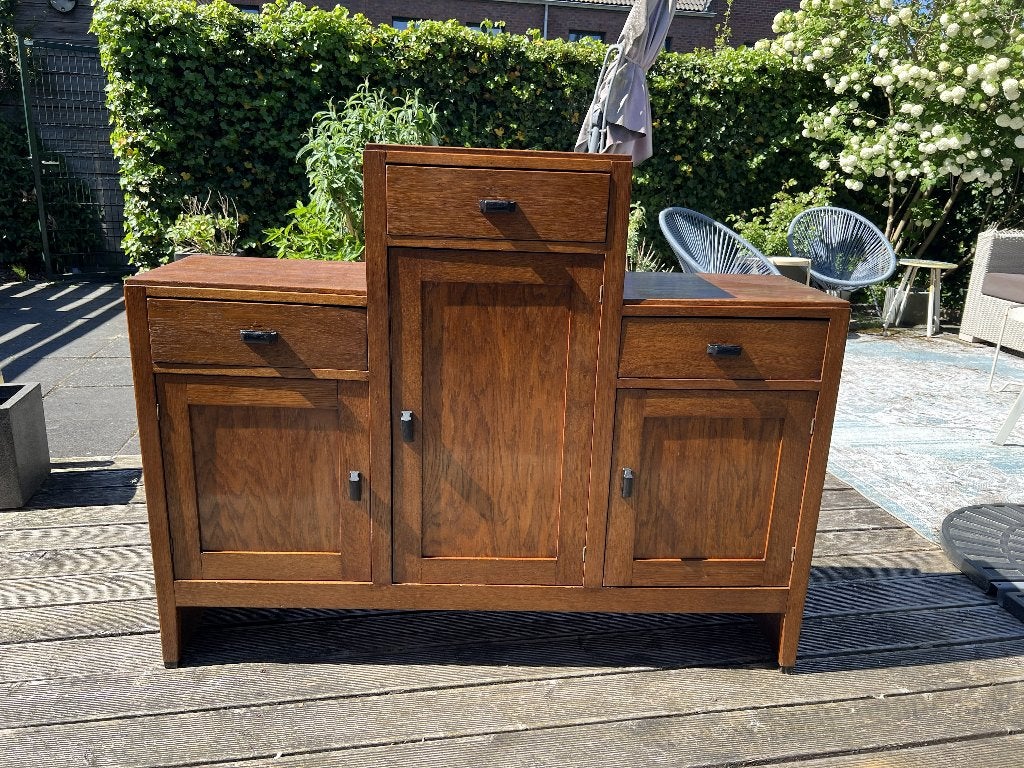 Haagse / Amsterdamse school art deco dressoir kast laden, Huis en Inrichting, Ophalen, Gebruikt, 100 tot 150 cm, Eikenhout