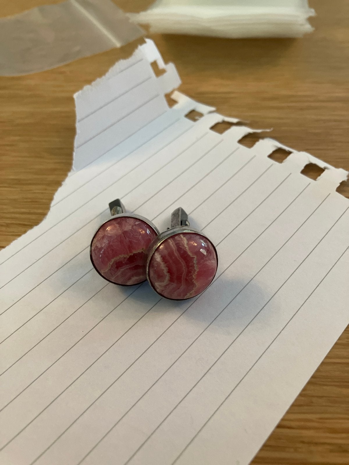 Zware zilveren (835) manchetknopen met roze onyx, Ophalen of Verzenden, Gebruikt, Zilver