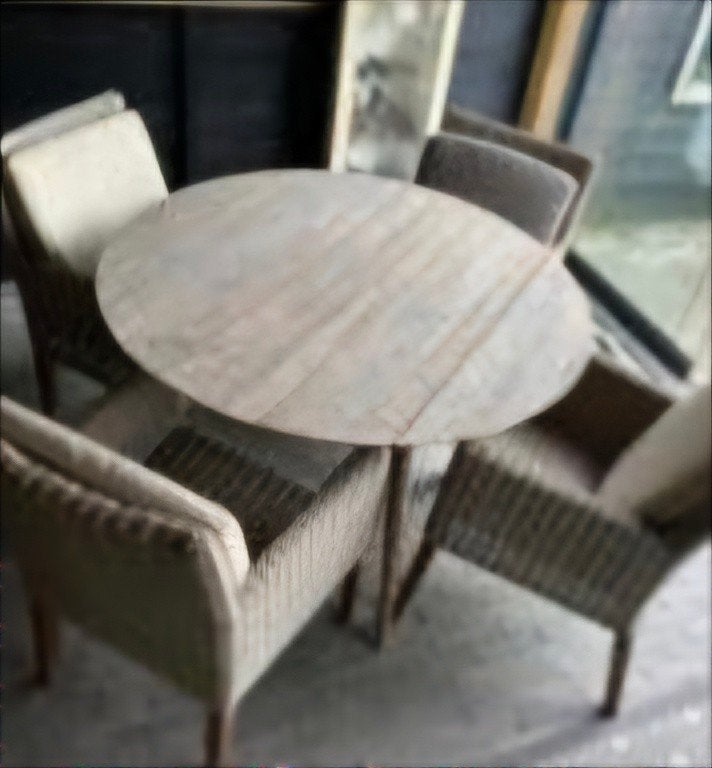 ronde tafel met 4 wicker stoelen, Tuin en Terras, Ophalen, Gebruikt, Wicker, 4 zitplaatsen