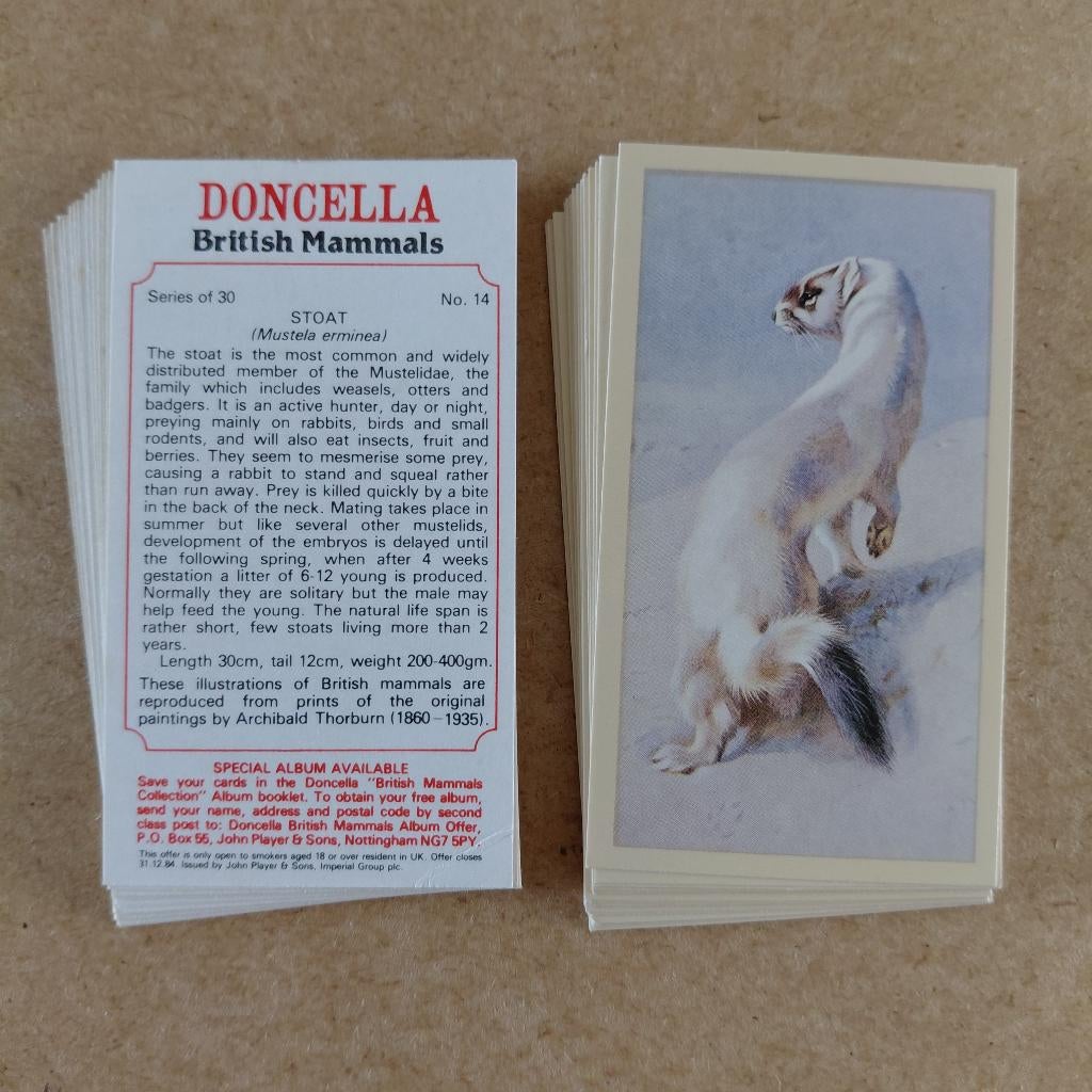 British Mammals complete set 30 cigar cards 1983 Doncella, Verzamelen, Ophalen