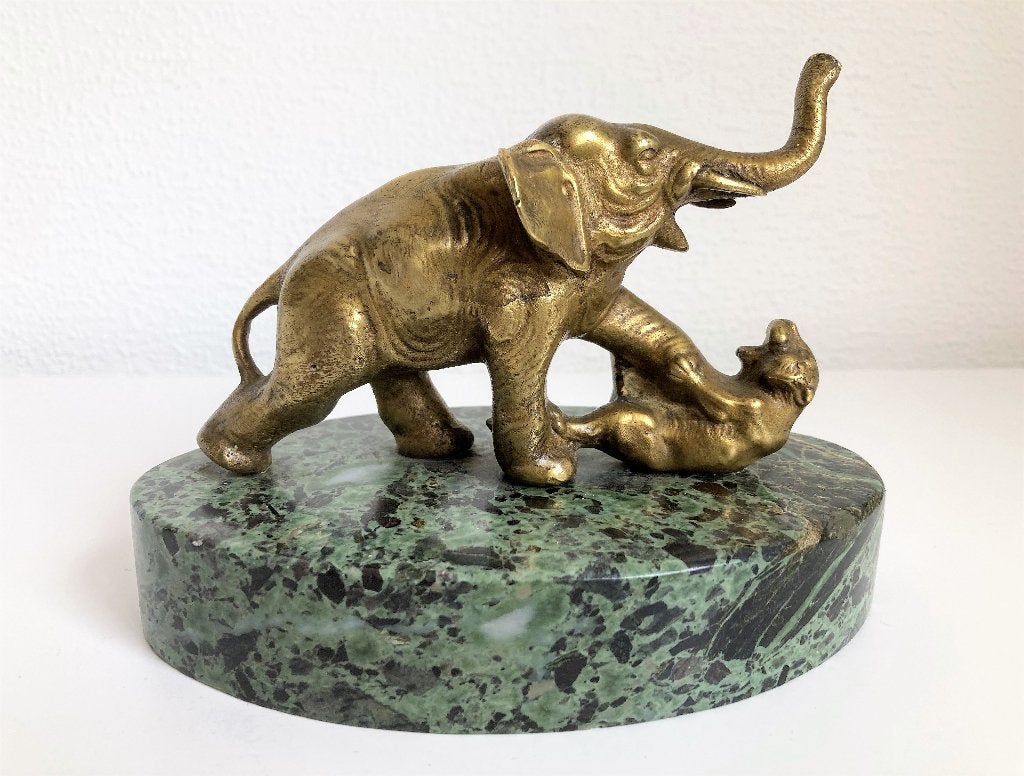 beeld olifant en tijger art deco brons jaren 30, Ophalen of Verzenden