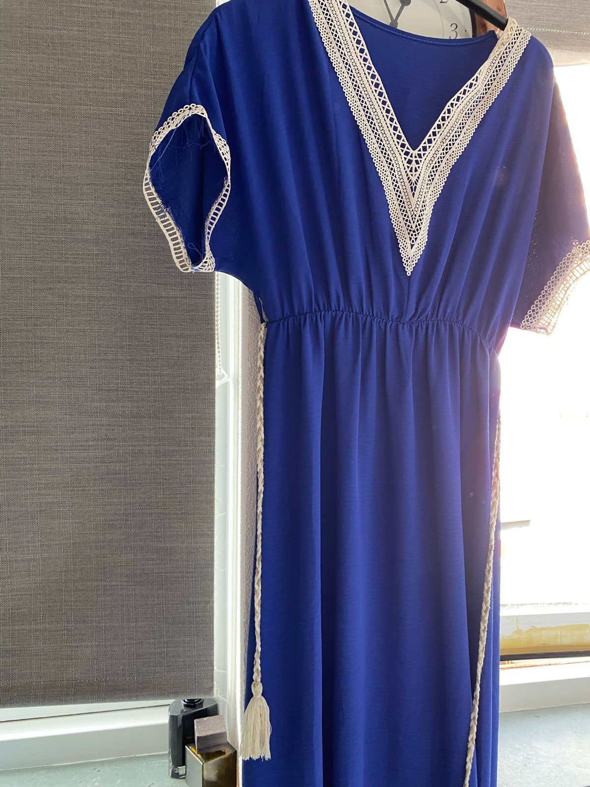 Blauwe kaftan jurk met kanten details, Maat 38/40 (M), Blauw, Ophalen of Verzenden, Zo goed als nieuw