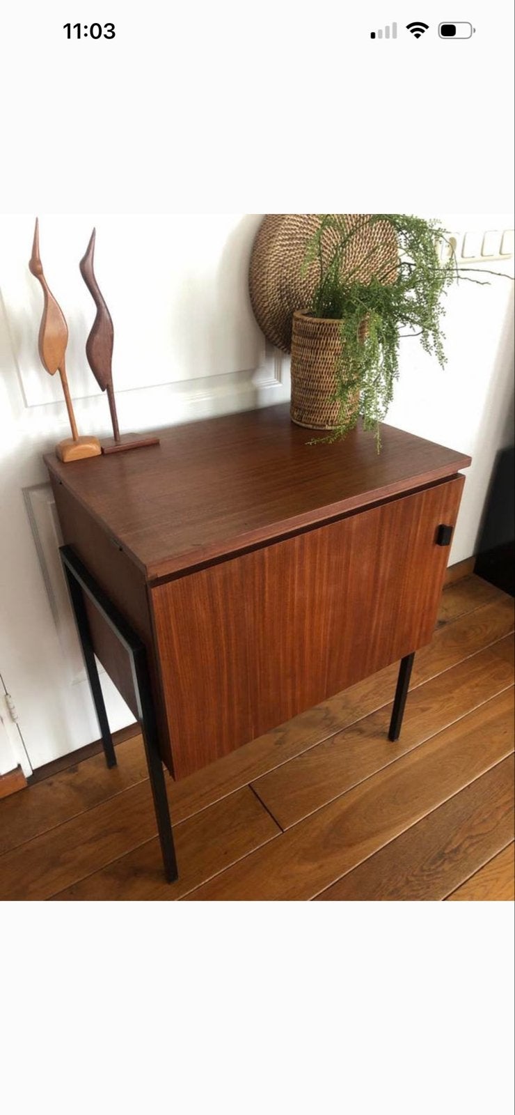 Vintage Teak Kastje met Zwart Stalen Onderstel wasmeubel, Huis en Inrichting, Kasten | Dressoirs, Ophalen, Gebruikt, 25 tot 50 cm