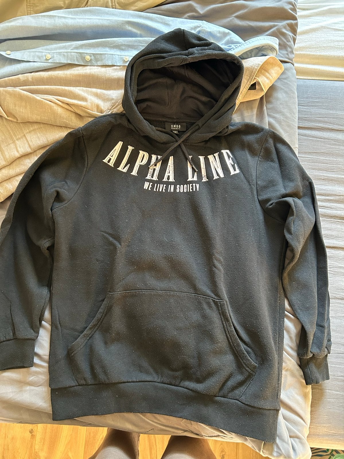 Zwarte Hoodie smog maat S met witte print, Kleding | Heren, Zwart, Gedragen, Maat 46 (S) of kleiner, Smog