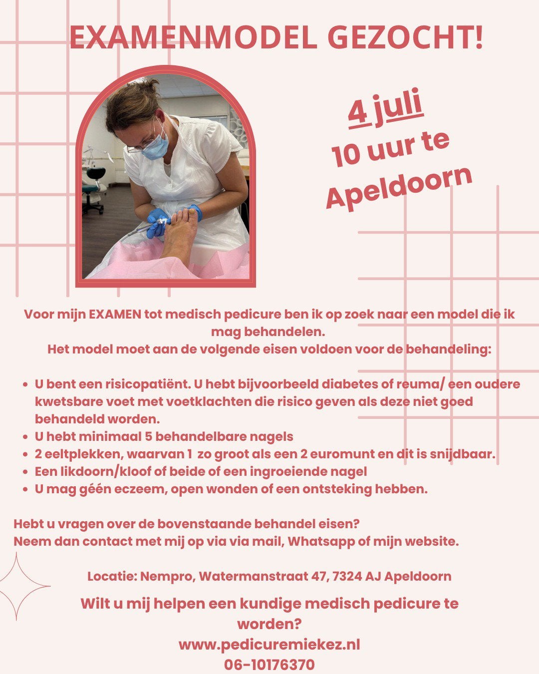 MODEL MEDISCH PEDICURE GEZOCHT. OMGEVING APELDOORN, 33 - 40 uur, Vanaf 10 jaar, Overige vormen