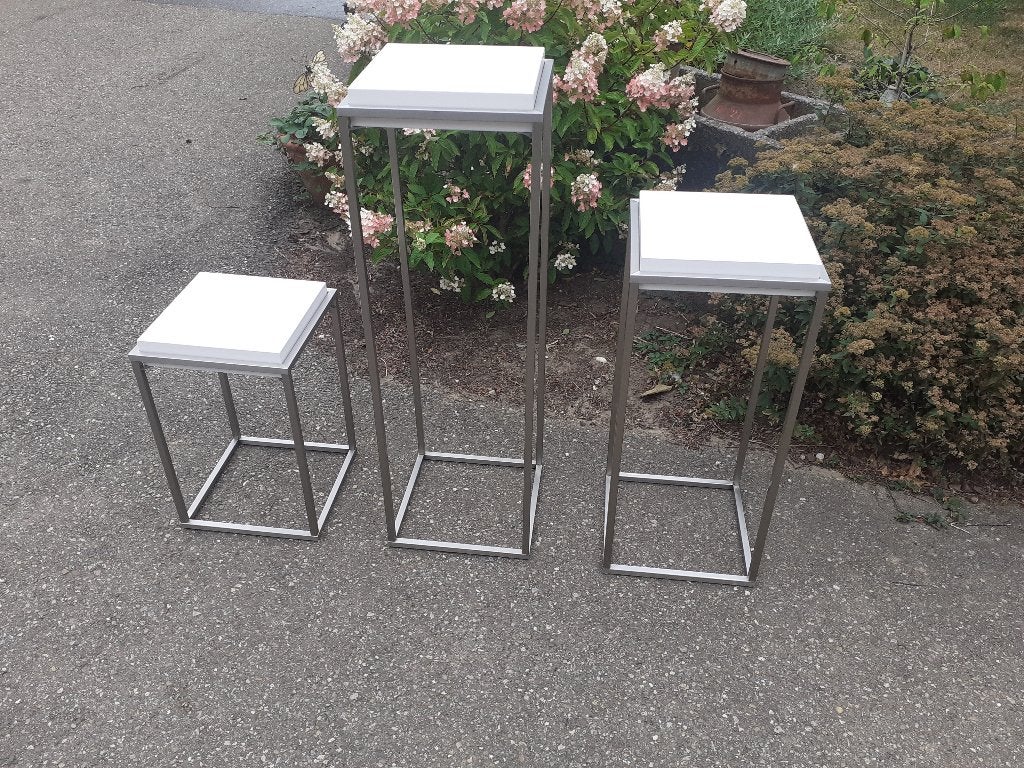 set van 3 plantentafels, bijzettafels, Huis en Inrichting, Tafels | Bijzettafels, Ophalen, Minder dan 55 cm, Gebruikt, Metaal of Aluminium