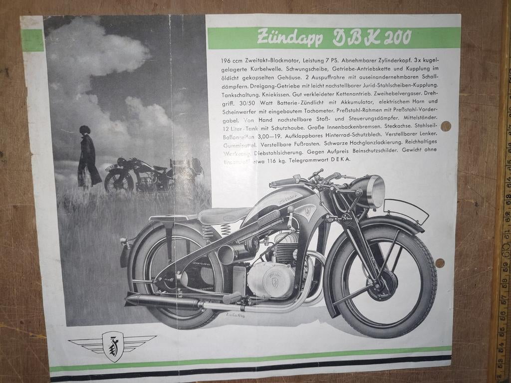 Type blad Zündapp DBK 200, Motoren, Handleidingen en Instructieboekjes, Ophalen of Verzenden