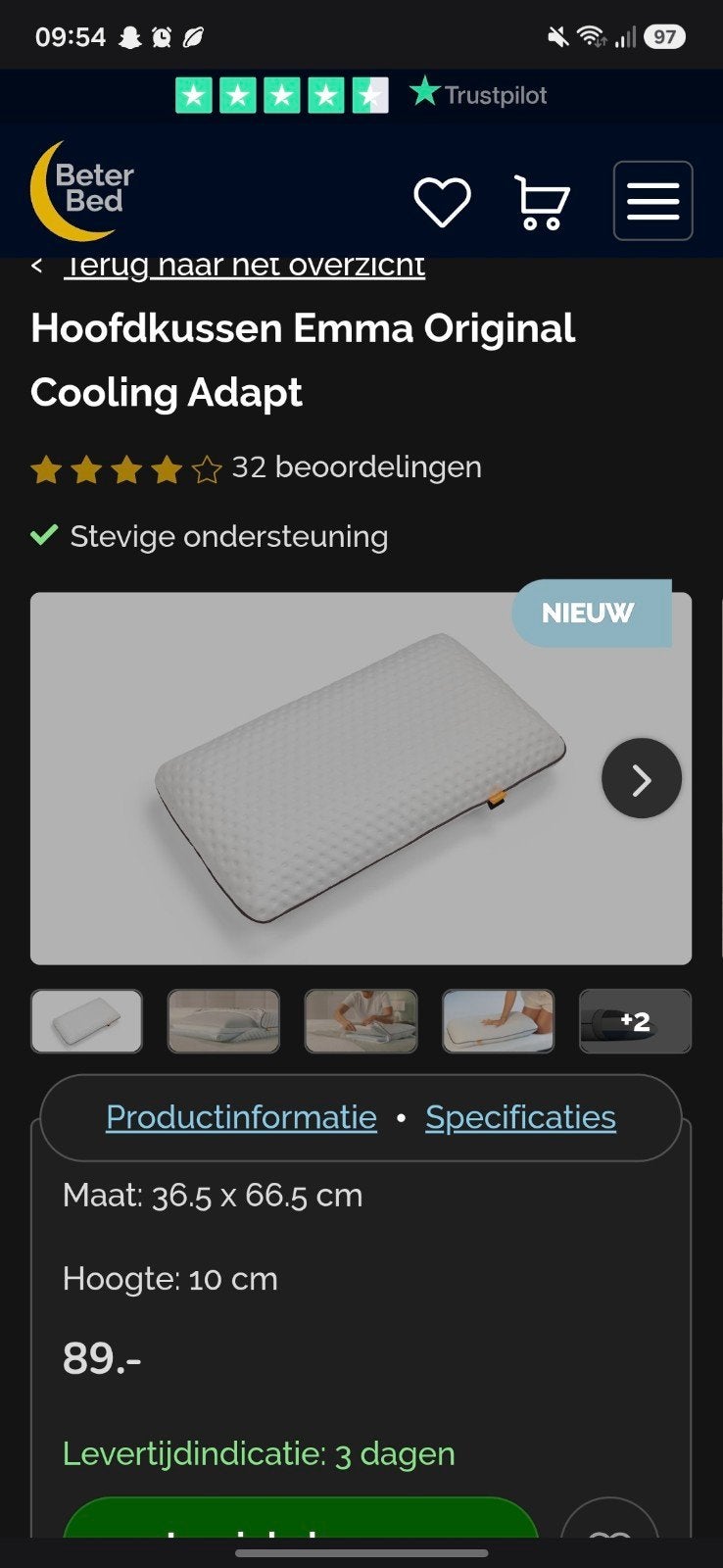 2x Emma Original Cooling Adapt kussens - Zo goed als nieuw, Ophalen of Verzenden