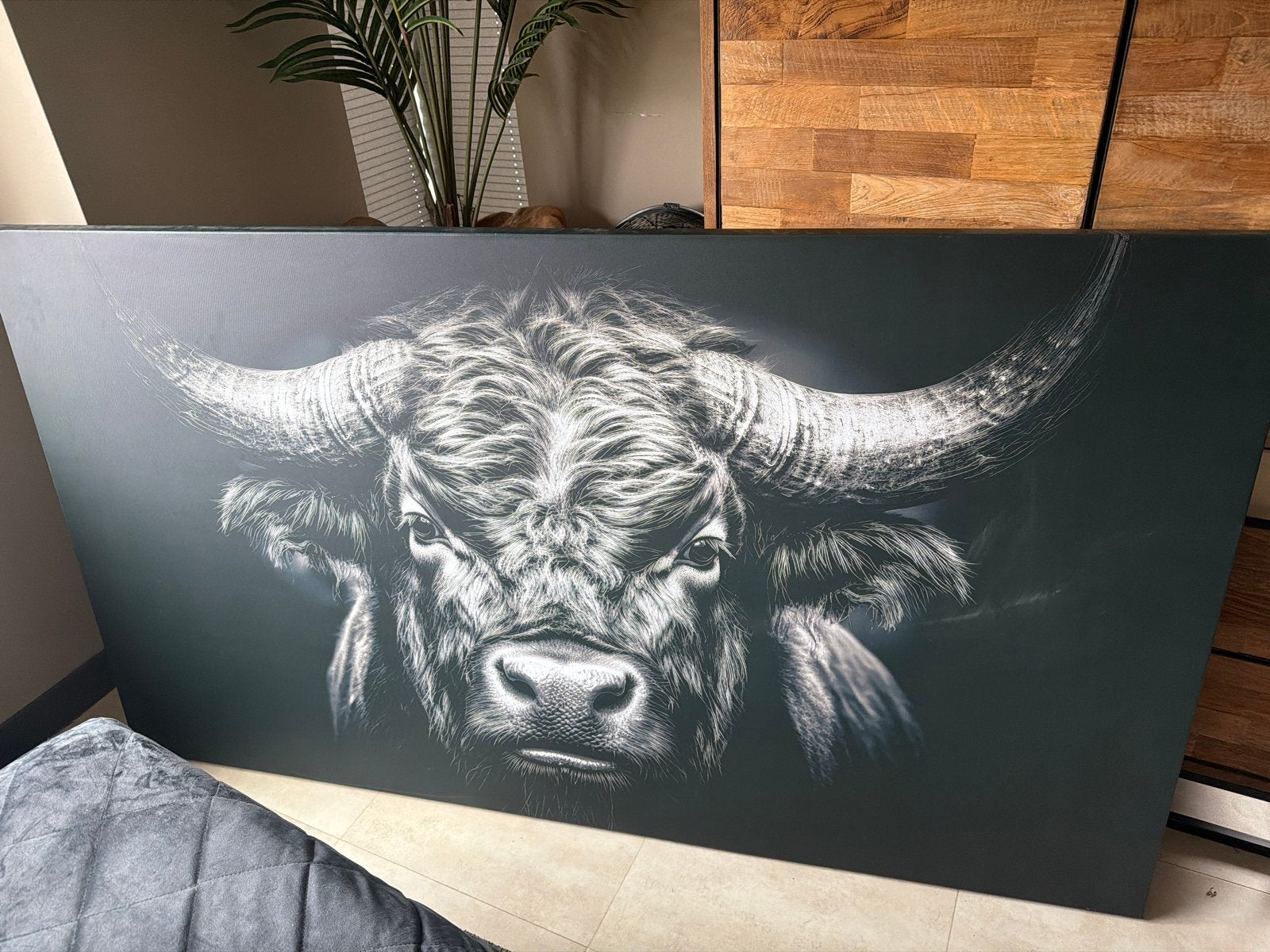 Indrukwekkend Schilderij: Krachtige Stier, Ophalen, 125 cm of meer, Zo goed als nieuw, Schilderij