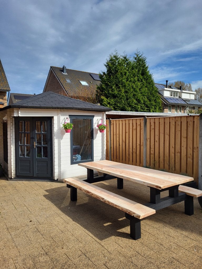 Picknicktafel douglas/lariks hout boomstamlook, Niet ingevuld, Niet ingevuld, Nieuw, Ophalen of Verzenden