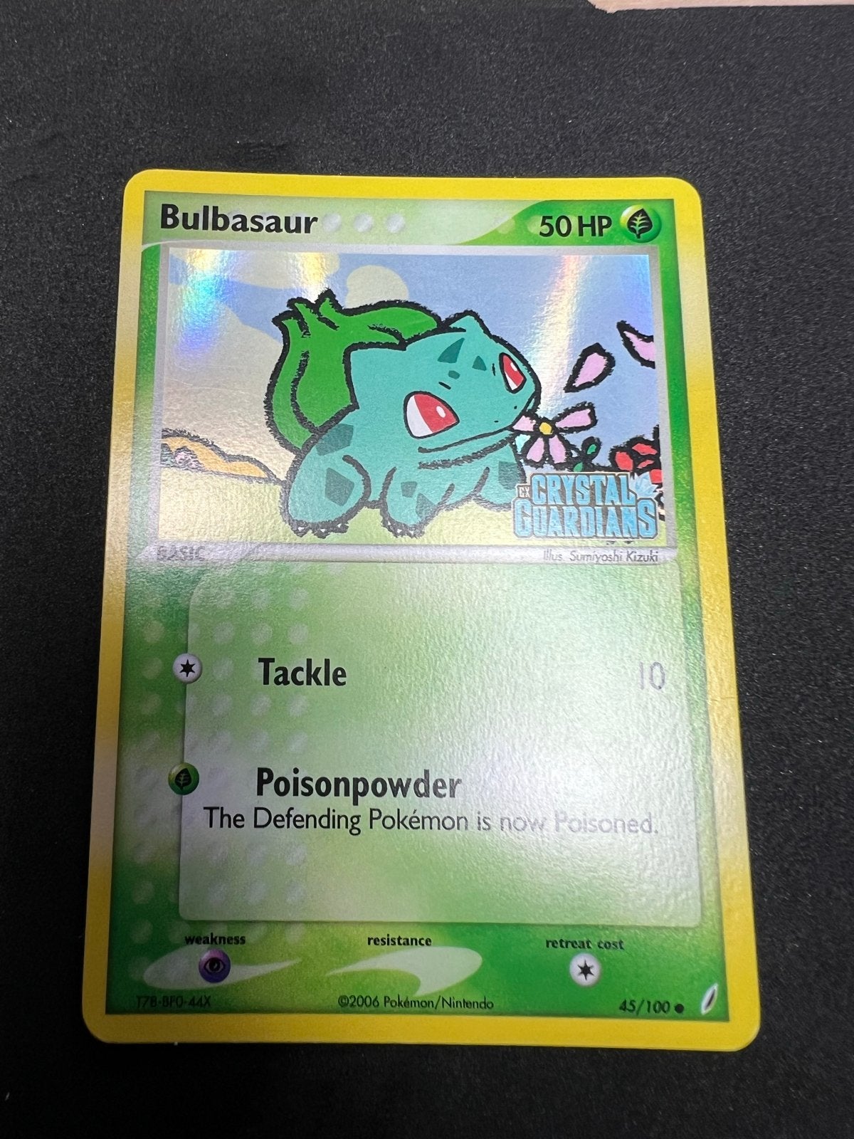 Polemon Bulbasaur 45/100 EX Crystal Guardians stamped, Ophalen of Verzenden, Gebruikt, Losse kaart, Foil